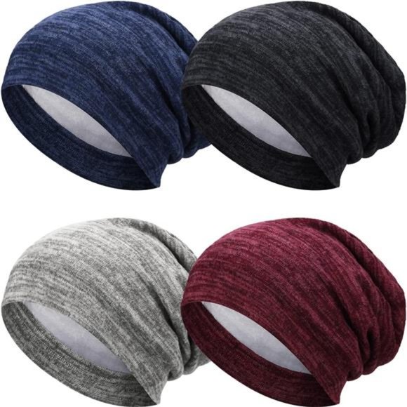 4 Pieces Satin Lined Sleep Cap Slouchy Beanie Hat Night Hair Cap for Women - Picture 1 of 8